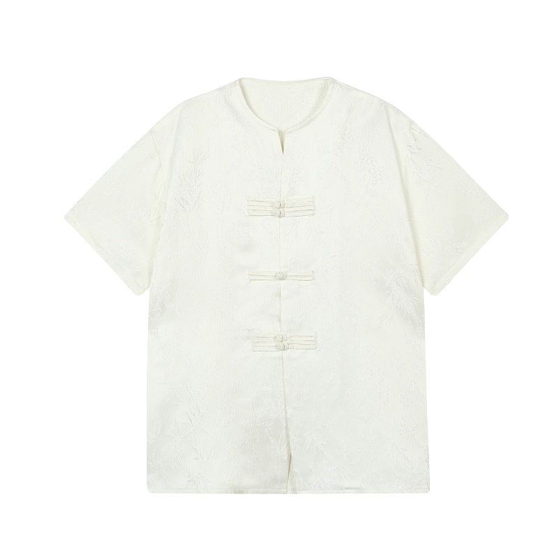 夏季新中式提花盘扣圆领短袖男女衬衣复古风禅意衬衫3569P85,男装衬衫,电商A246