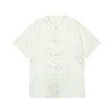 夏季新中式提花盘扣圆领短袖男女衬衣复古风禅意衬衫3569P85，男装衬衫，电商A246