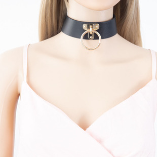项圈定制刻字手工皮具女m颈带颈环颈链定做choker大吊环铃铛