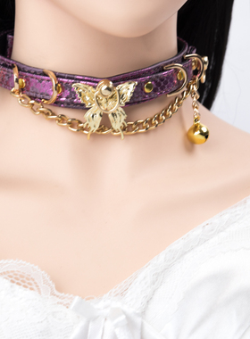 项圈定制刻字女m链子K9真皮蝴蝶结镭射