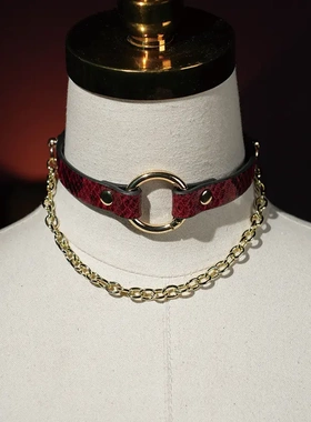 SM小众5色蛇皮纹个性项圈PU项链圆环链条choker调节时尚配饰