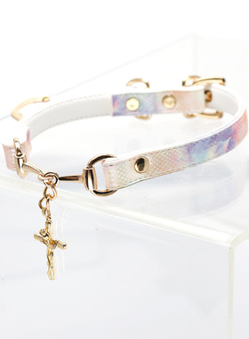 项圈定制刻字女m链子手工皮具K9国朝江山如画水墨皮质choker手工