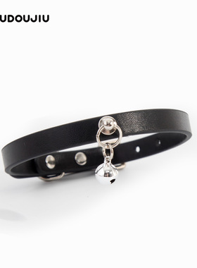 牛皮项圈颈环女铃铛吊坠吊牌可个性化雕刻刻字定制女m牵引绳