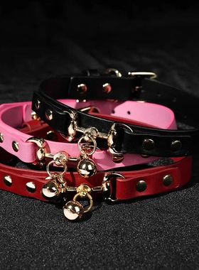 道具皮革项圈铃铛颈环牵引链配饰choker脖套