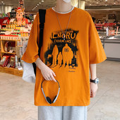 宽松体恤新款 男士 短袖 牌百搭复古T恤袖 ins韩版 潮夏装 美式 半截衣服