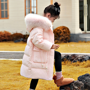 女童羽绒服中长款加厚新款儿童中大童冬季韩版洋气白鸭绒外套