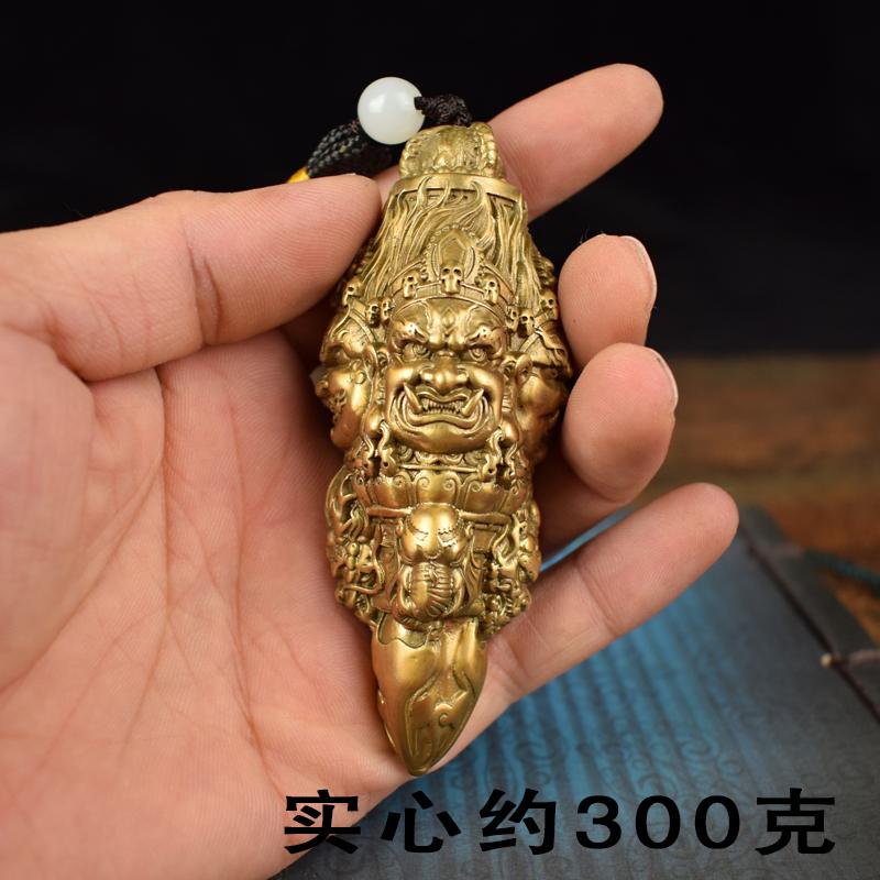 黄铜实心大黑愤怒状玛哈嘎拉密宗金刚杵手把件工艺品饰品随身把玩