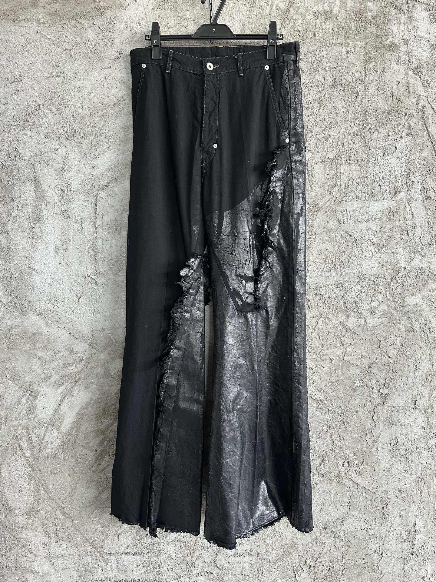 RO新款暗黑刷腊做旧水洗喇叭牛仔裤男款休闲宽松阔腿时尚直筒长裤