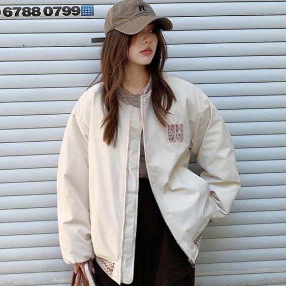 2025年提花夹克女款美式冬季复古新款设计棒球拼接宽松闺蜜装棉服