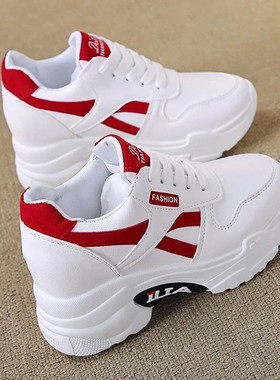 内增高小白鞋女2024春秋厚底8cm运动鞋百搭休闲加绒老爹鞋女单鞋