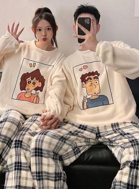 珊瑚绒睡衣冬季情侣加绒加厚女大码休闲宽松法兰绒家居服男士套装