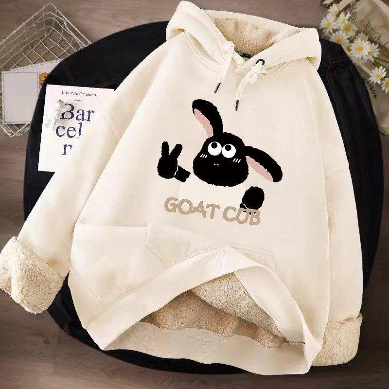 羊羔绒少女卫衣初中学生秋冬装外套加绒加厚冬季保暖可爱连帽上衣