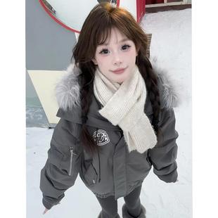 派克服羽绒服女加厚外套2025冬季 棉服小个子学生保暖 连帽毛领工装