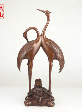 艺品江山纯紫铜故宫仿古龟鹤摆件