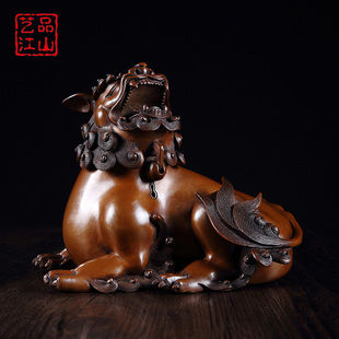 艺品江山纯铜朝天吼狻猊香薰炉瑞兽狮子薰炉铜炉宣德炉办公室摆件