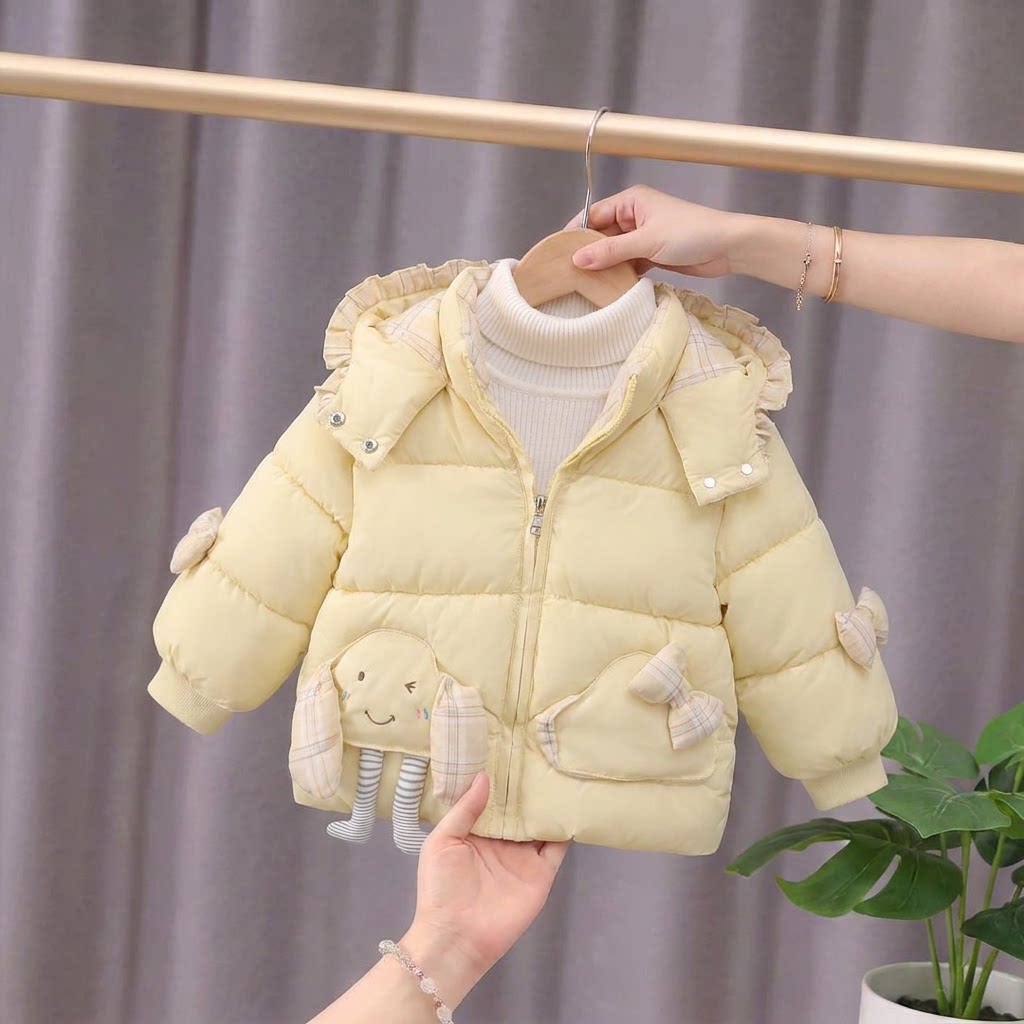 女童连帽棉服冬季加绒加厚婴儿保暖洋气一2到3岁半女宝宝棉袄外套