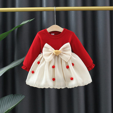 宝宝周岁礼服女2024新款婴儿裙子抓周宴秋冬款女童过年衣服拜年服