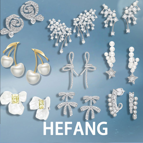 白鹿同款何方hefang璀璨星云耳环气泡双层耳钉高级感白鸢尾耳夹