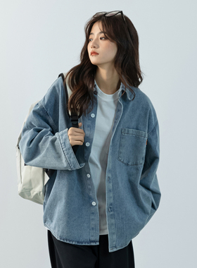DrawNorth日系简约水洗牛仔衬衫中性穿搭情侣外套oversize慵懒风