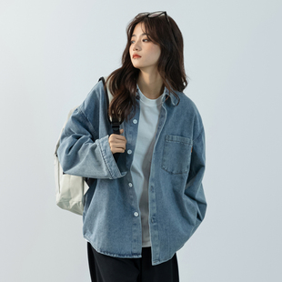 DrawNorth日系简约水洗牛仔衬衫 中性穿搭情侣外套oversize慵懒风