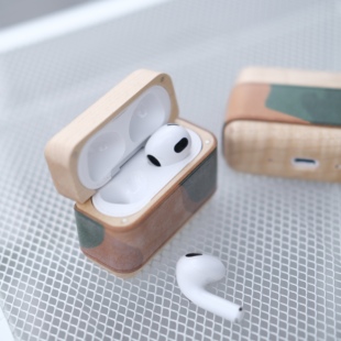 保护套枫木胡桃木耳机壳复古小众盘玩AirPods pro第二代迷彩风格 适用于苹果AirPods 3代苹果迷彩牛皮耳机壳