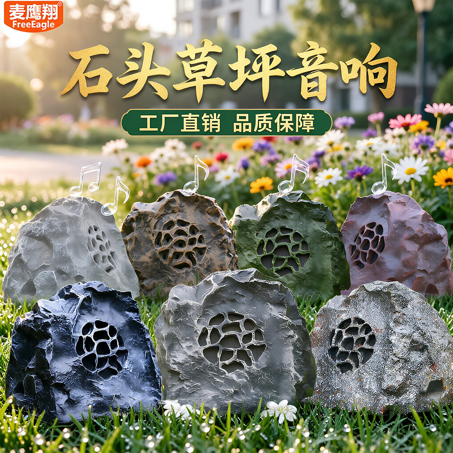 小草音响棱角石音箱户外防水石头草坪草地喇叭公园园林绿化棱角石