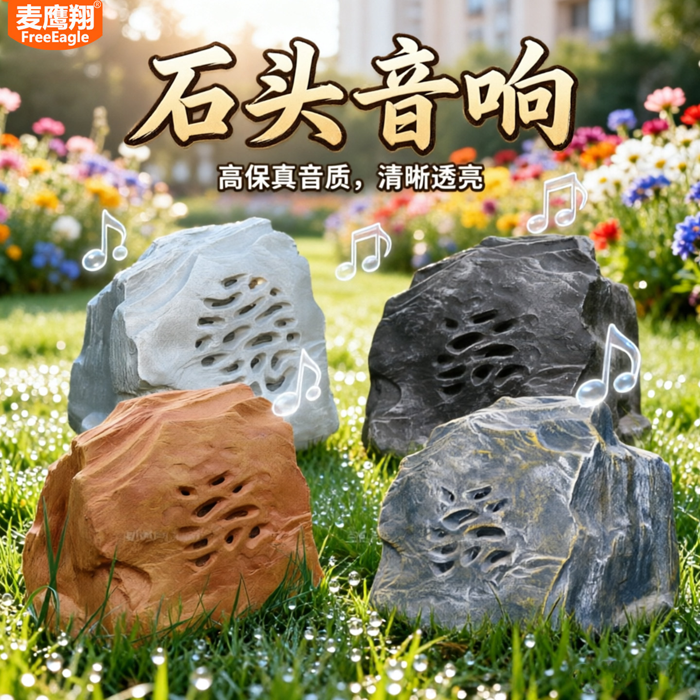小草音响 千层石 户外仿石头草坪音箱室外防水庭院别墅广播系统