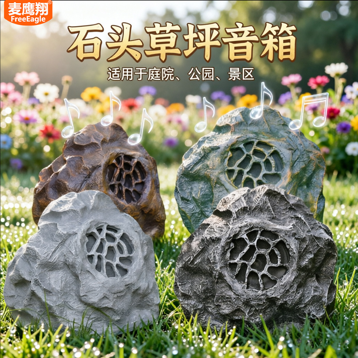 多角石防水草坪音响音箱户外喇叭公园花园仿石小区背景广播麦鹰翔