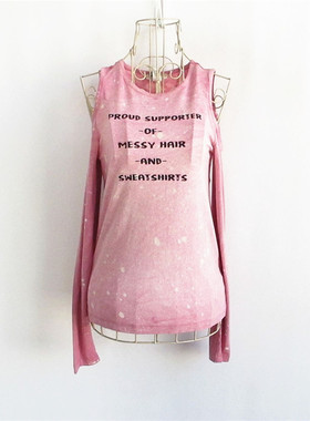 F21专柜正品甜美个性运动泼墨风字母露肩修身春秋长袖T恤女109026