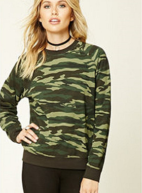 F21专柜正品B-8-4-3-1套头迷彩加绒外套卫衣女232965