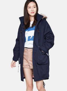 包邮艾格伊品正品可卸连帽宽松夹棉加厚棉衣棉服外套女 8A0232003