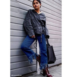 F21正品复古潮酷高腰流苏宽松牛仔裤女210823