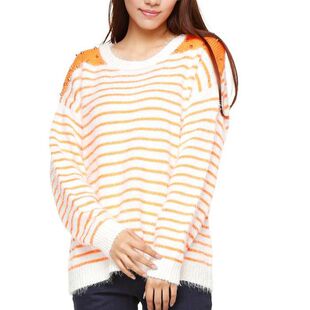 艾格淘特休闲不扎人荧光色铆钉套头毛衣针织衫女130217193