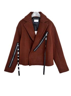 拉系列专柜正品中性帅气翻领短款大衣羊毛呢外套女春秋冬2T011016