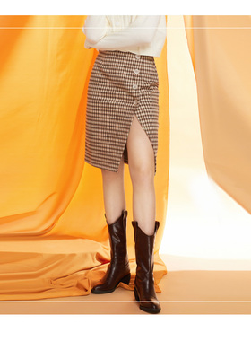 cache专柜正品美拉德通勤格子侧开叉中裙春秋冬半身裙3239009