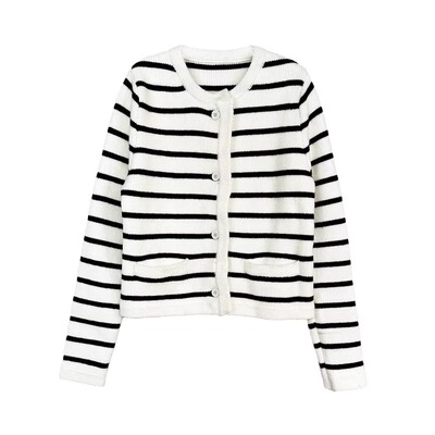 Mixblu麦斯兰专柜正品知性圆领直筒条纹针织开衫女春秋 B22A61010