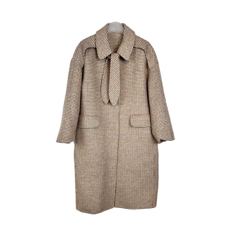 包邮拉系列可卸绑带双面呢大衣72%羊毛呢格子外套女秋冬 709D6002