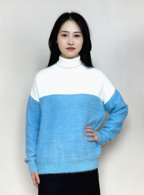 cache专柜正品休闲圆领长袖拼色宽松秋冬春毛衣针织女 8527017