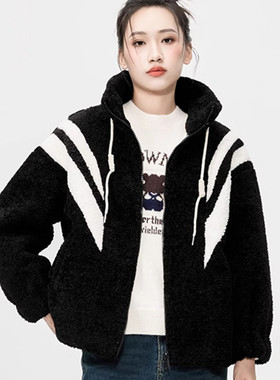 Mixblu麦斯兰专柜正品休闲中性宽松立领长毛厚外套女秋冬BXA24008