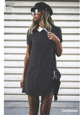 F21正品A-16-9-2-1波点短袖小黑裙夏连衣裙134365