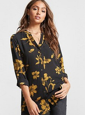 F21正品A-16-4-1-2高冷翻领宽松长袖女衬衫 188460
