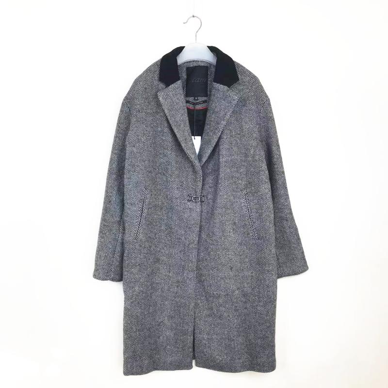 包邮艾格伊品正品中性翻领中长款大衣70%羊毛呢外套女冬8A0134123