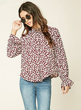 F21正品A-16-2-2-3森女圆摆长袖春秋女衬衫231231