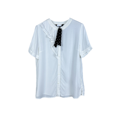 拉系列专柜正品淑女不对称荷叶边圆领短袖飘带白衬衫女夏1T001489