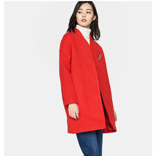 艾格伊品专柜正品极简气质宽松中长款大衣秋冬厚外套女 8A0834056