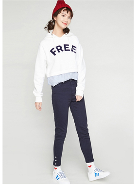 艾格伊品专柜正品中腰小脚铅笔裤97%棉女九分休闲裤春秋8E0320003