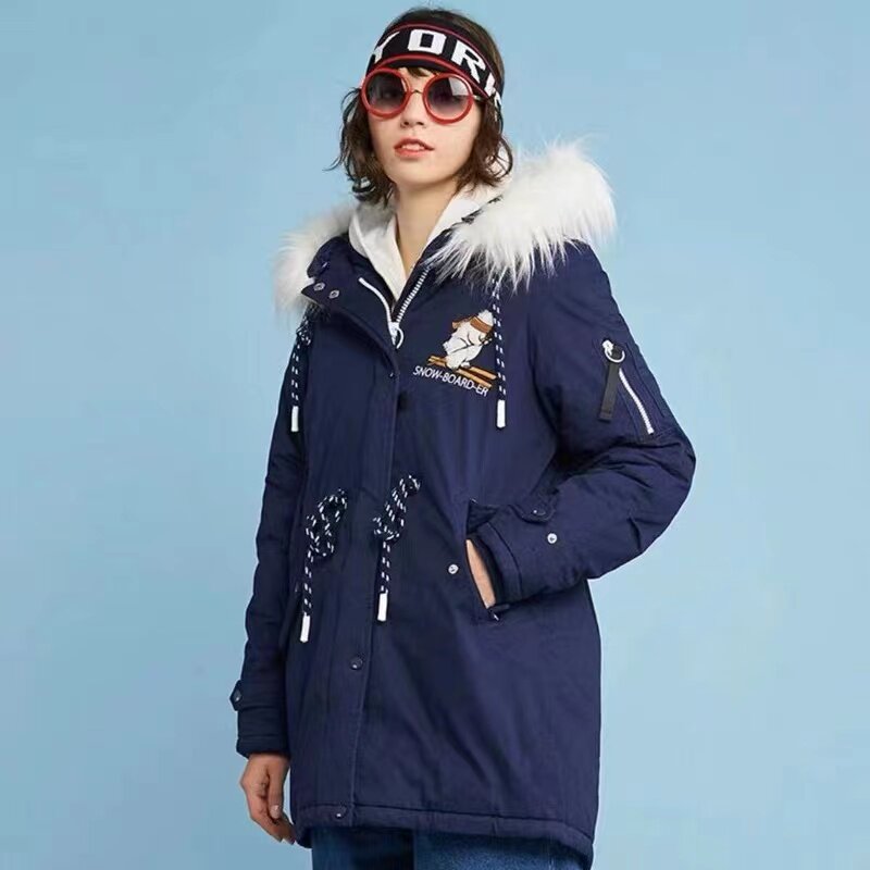 包邮艾格伊品正品连帽中长款休闲夹棉加厚棉衣棉服女冬 8E0332018