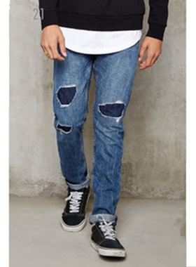 F21系列正品A-12-2-2-1时尚做旧破洞不透长裤春秋男牛仔裤 200426