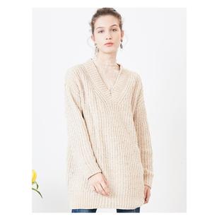 拉系列专柜正品不扎人V领中长款加厚雪尼尔毛衣女春秋冬 10019251