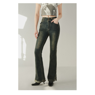 Mixblu麦斯兰专柜正品复古高腰修身微喇叭开叉牛仔裤女秋WXC29947